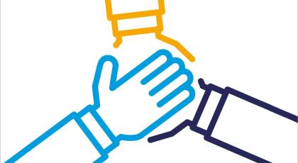 Illustration of hands one on top of the other and together to show collaboration